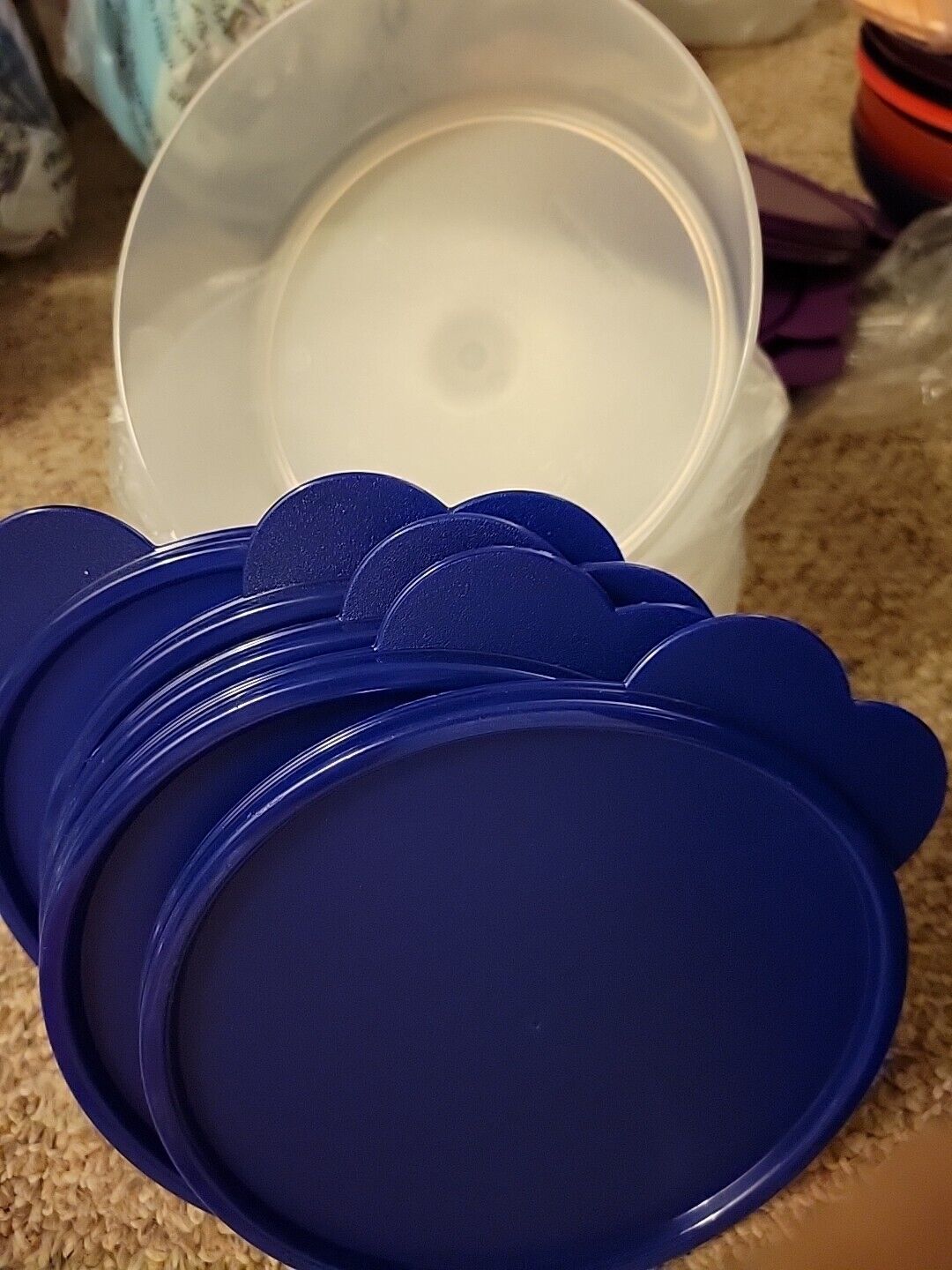 TUPPERWARE 3c.CEREAL/CLEAR Base STORAGE BOWLS - Set Of 5-w 5 Butterfly Lids 