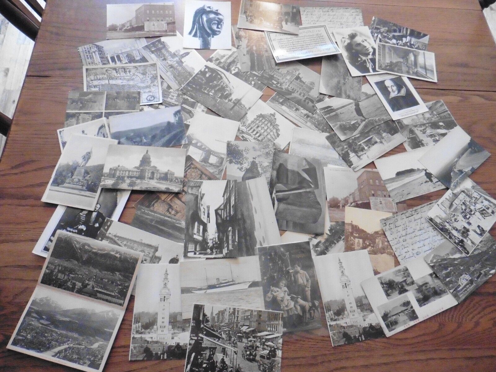 50 lot antique unused postcards Black & White Foreign trains trolly building