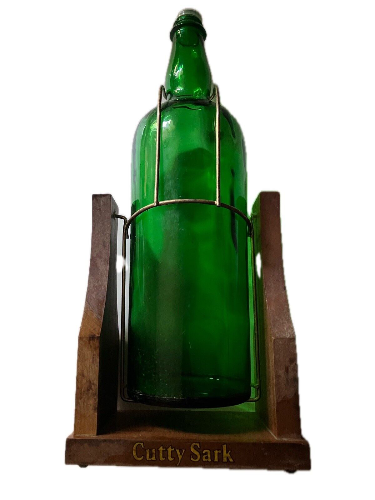 Vintage J&B Rare Scotch Whisky Empty Gallon Bottle on Wood Serving Cradle