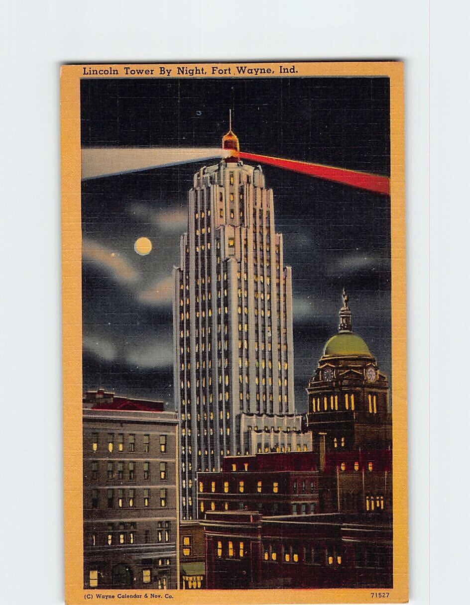 Postcard Lincoln Tower By Night Fort Wayne Indiana USA