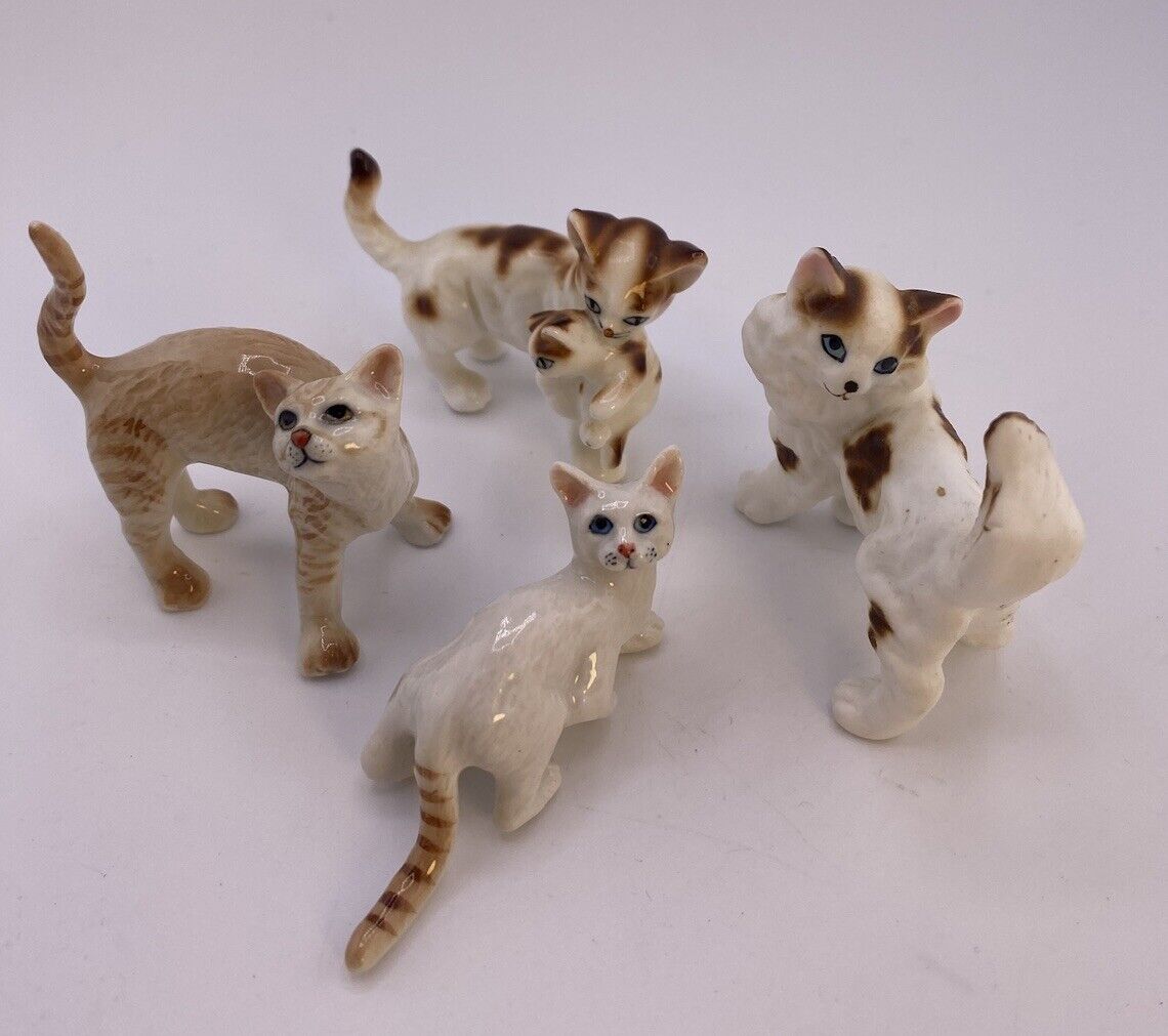 Vintage Miniature Porcelain Cat Figurine Lot Very Good Condition