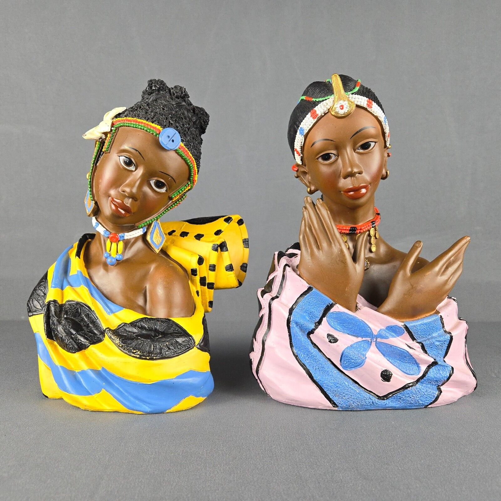 African Women Sculture Figure Figurine Ceramic Chalkware Hand Painted Culture
