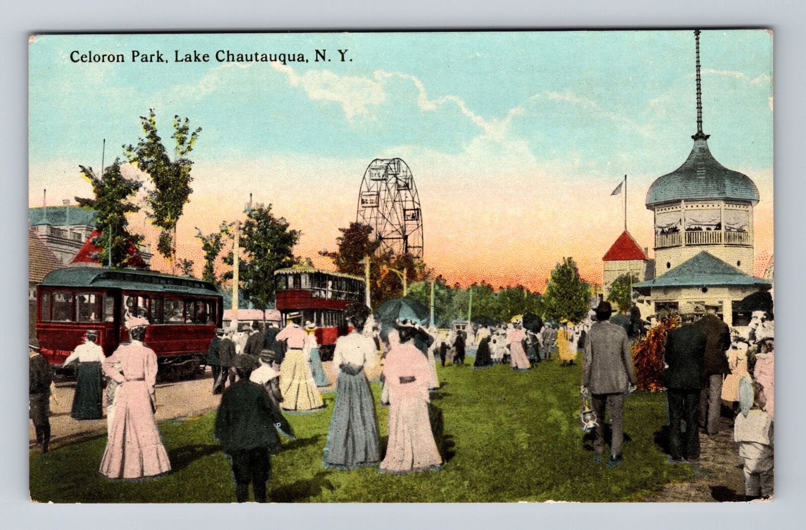 Lake Chautauqua NY-New York, Crowd At Celoron Park, Antique, Vintage Postcard