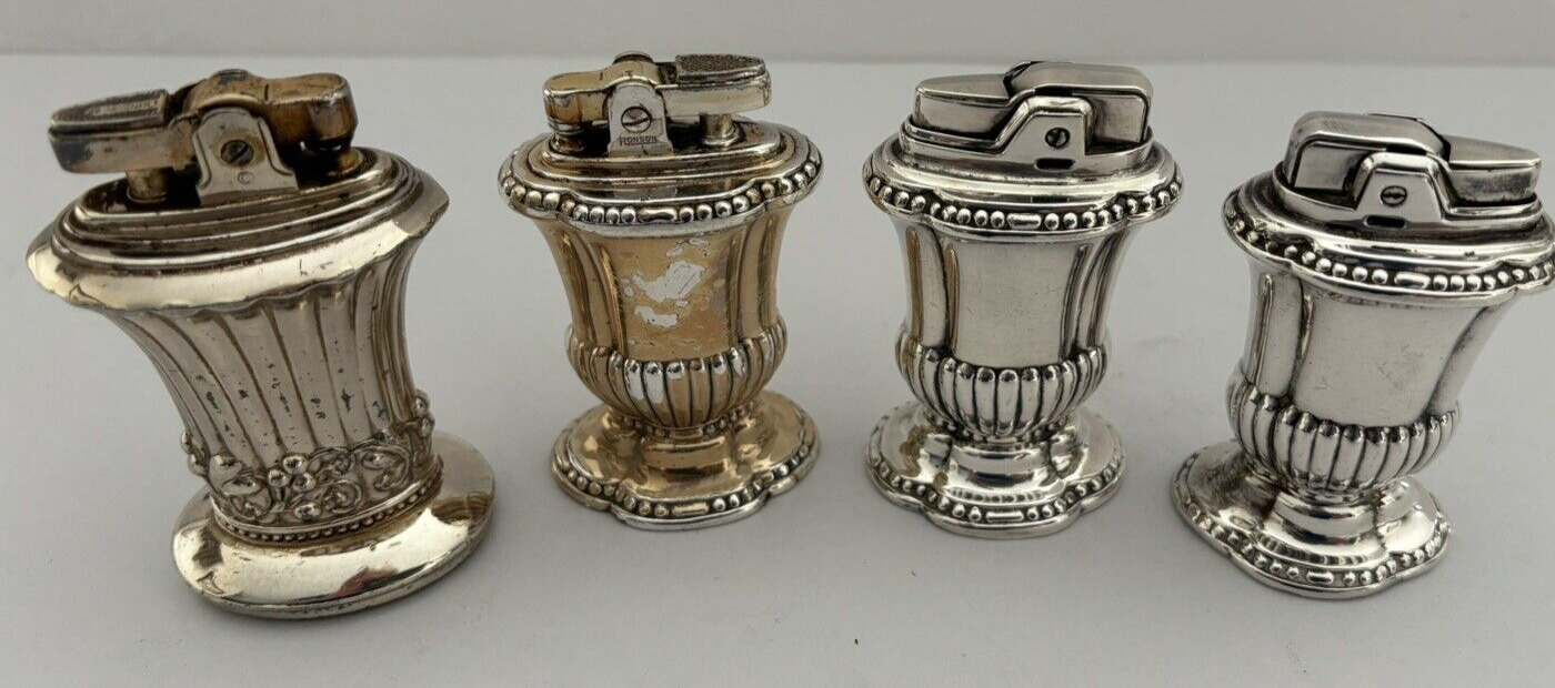 Lot of 4 Vintage Ronson Art Deco Silver Plated Table Cigarette Lighters