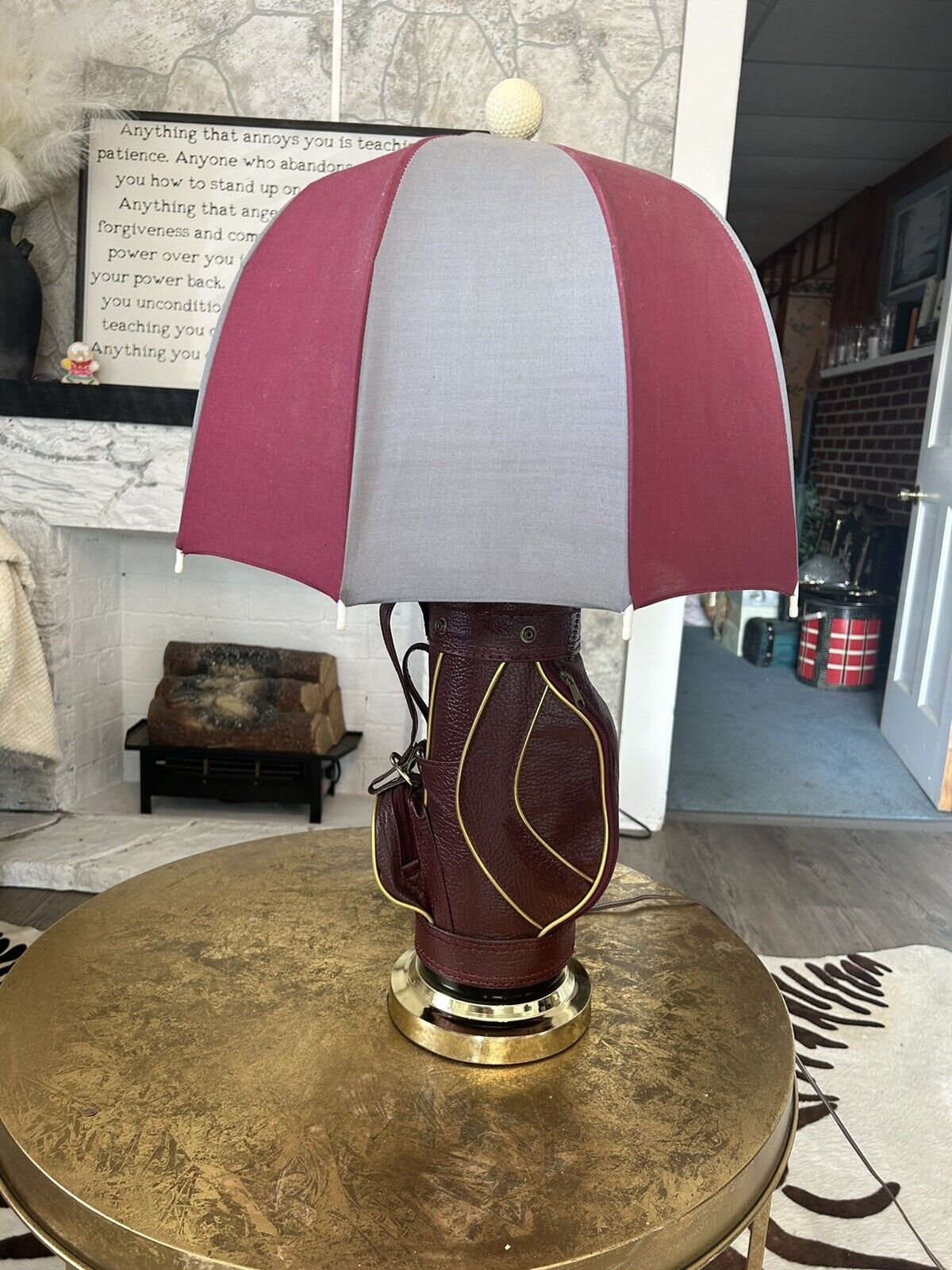 Vintage Leather Golf Bag Miniature Light Lamp burgundy   Dura Bag w/ Shade