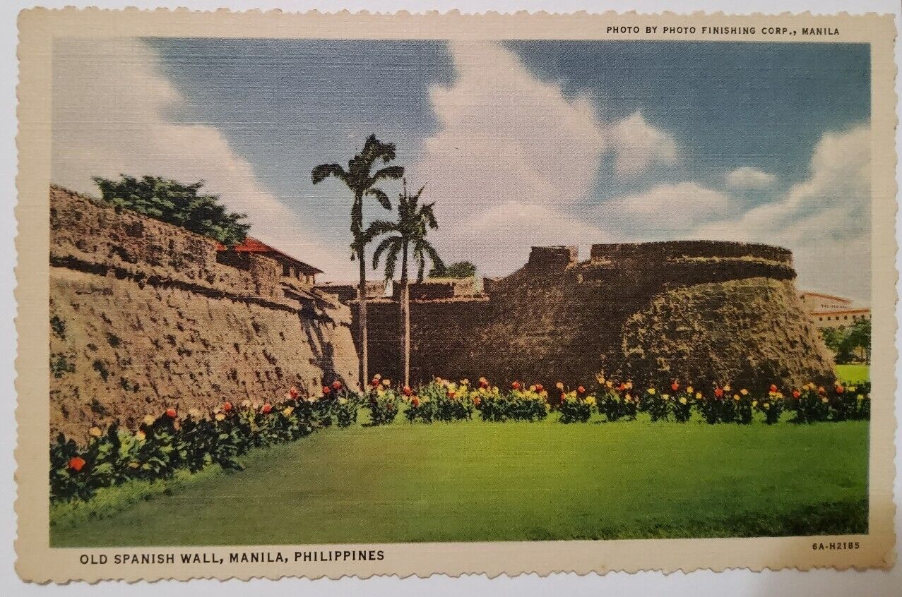 1936 Old Spanish Wall Manilla Philippines Linen Postcard Photo Souvenir 6A-H2185
