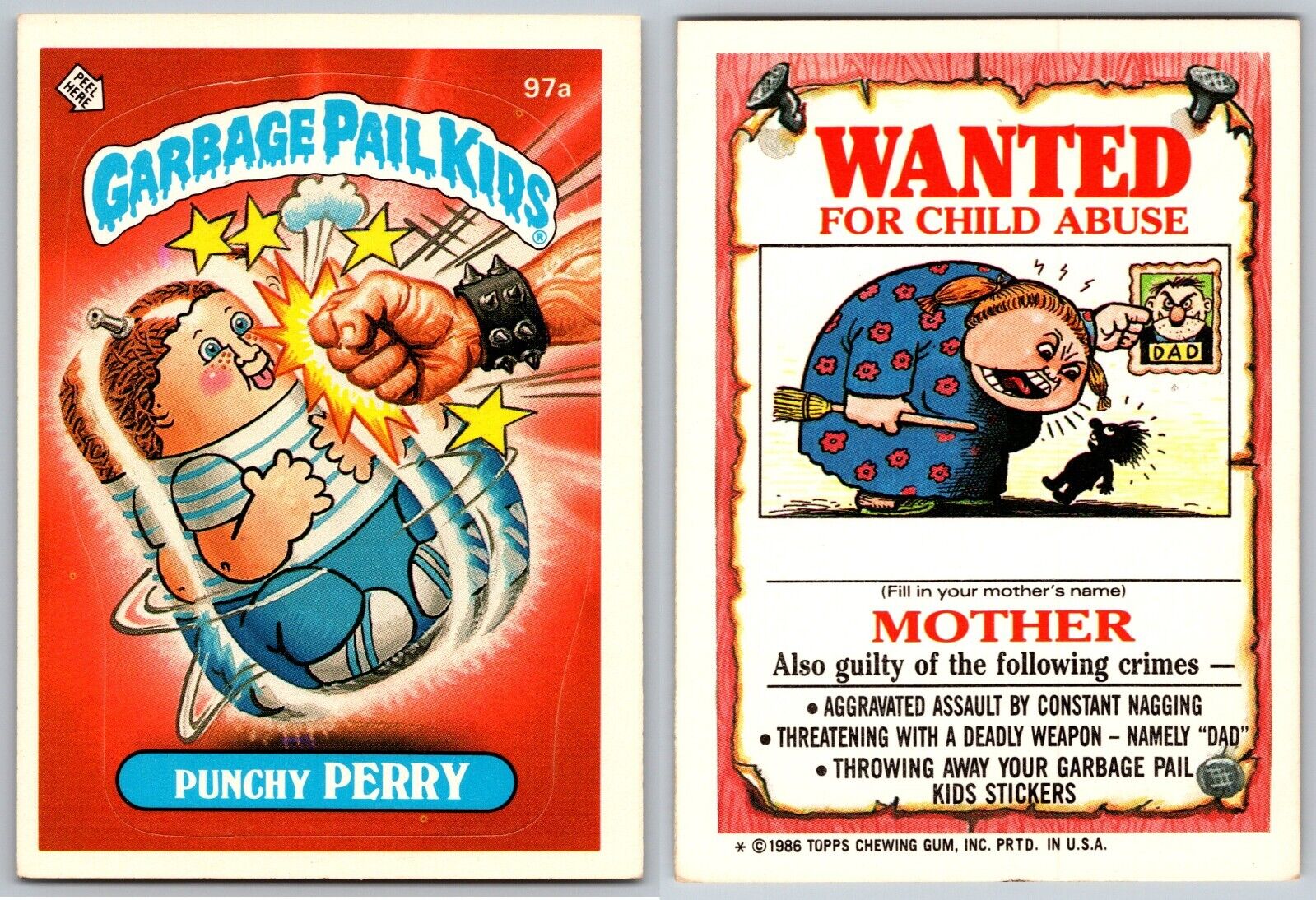 1986 Topps Garbage Pail Kids GPK Original Series 3 OS3 Punchy PERRY 1-Star NM
