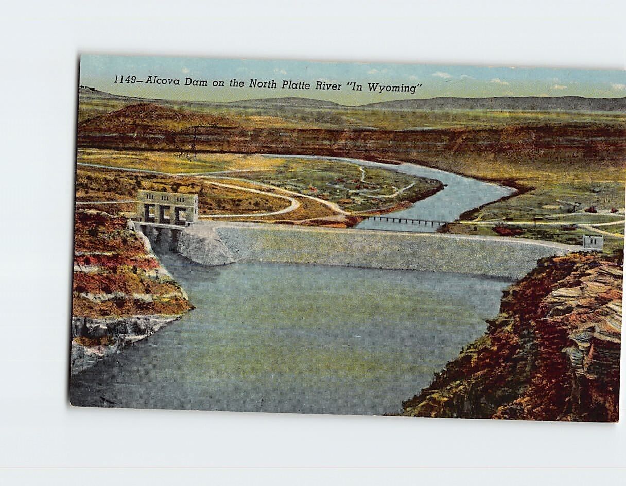 Postcard Alcova Dam on the North Platte River in Wyoming USA