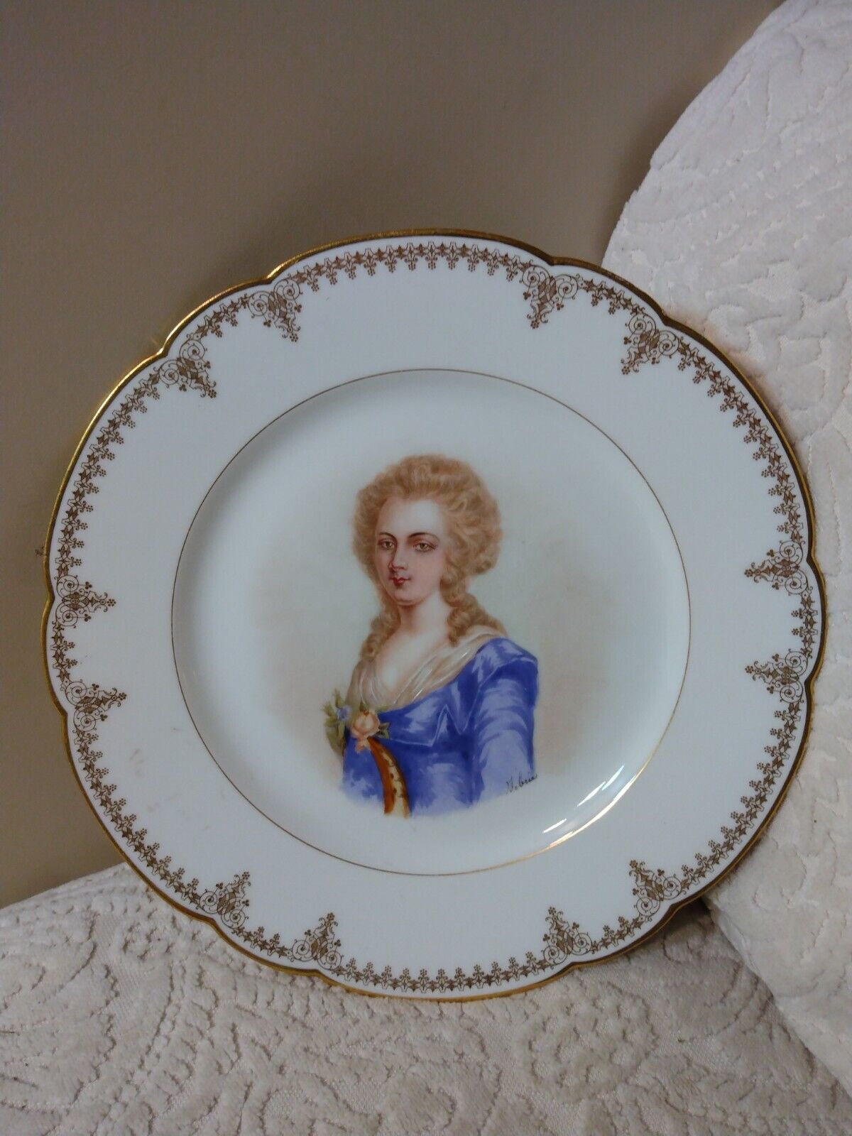 Antique Sevres Portrait Porcelain Plate Sgnd Mkd 19th C. GOLD Deco Fine PERFECT