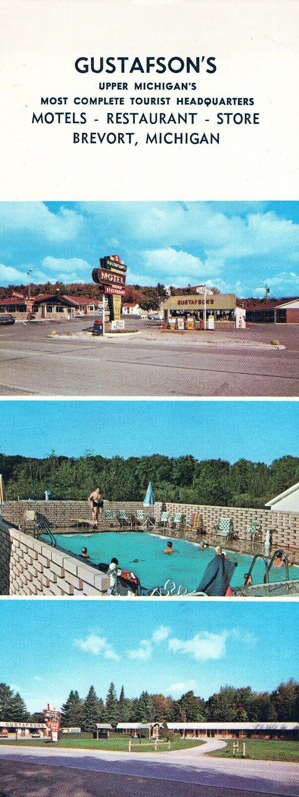 Brevort Michigan Map Long Postcard Gustafson’s Resort Restaurant Travel 1969