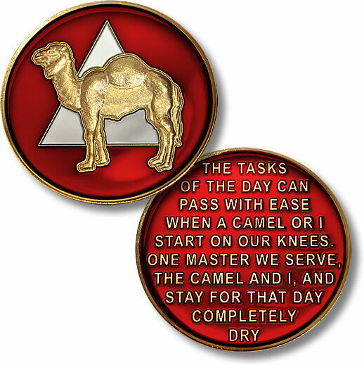 SOBRIETY  AA RECOVERY 12 STEPS THE TASKS OF THE DAY CAMEL RED CHALLENGE COIN