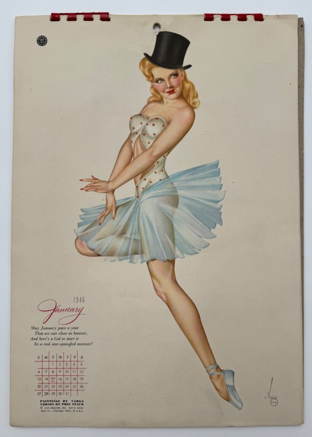 Vintage 1946 Esquire Varga Pin-Up Calendar, Complete 12-Months with Envelope