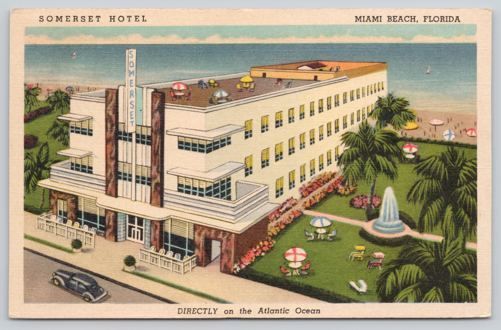 Postcard Somerset Hotel, Miami Beach, posted 1942, Florida FL A248