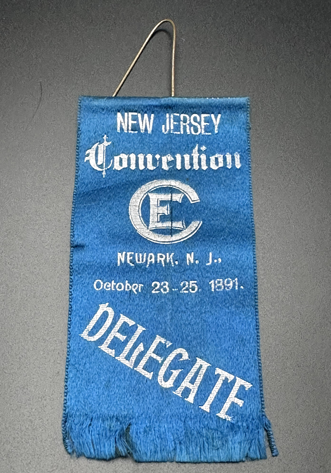 1891 CE CHRISTIAN ENDEAVOR CONVENTION NEW JERSEY DELEGATE RIBBON - L624