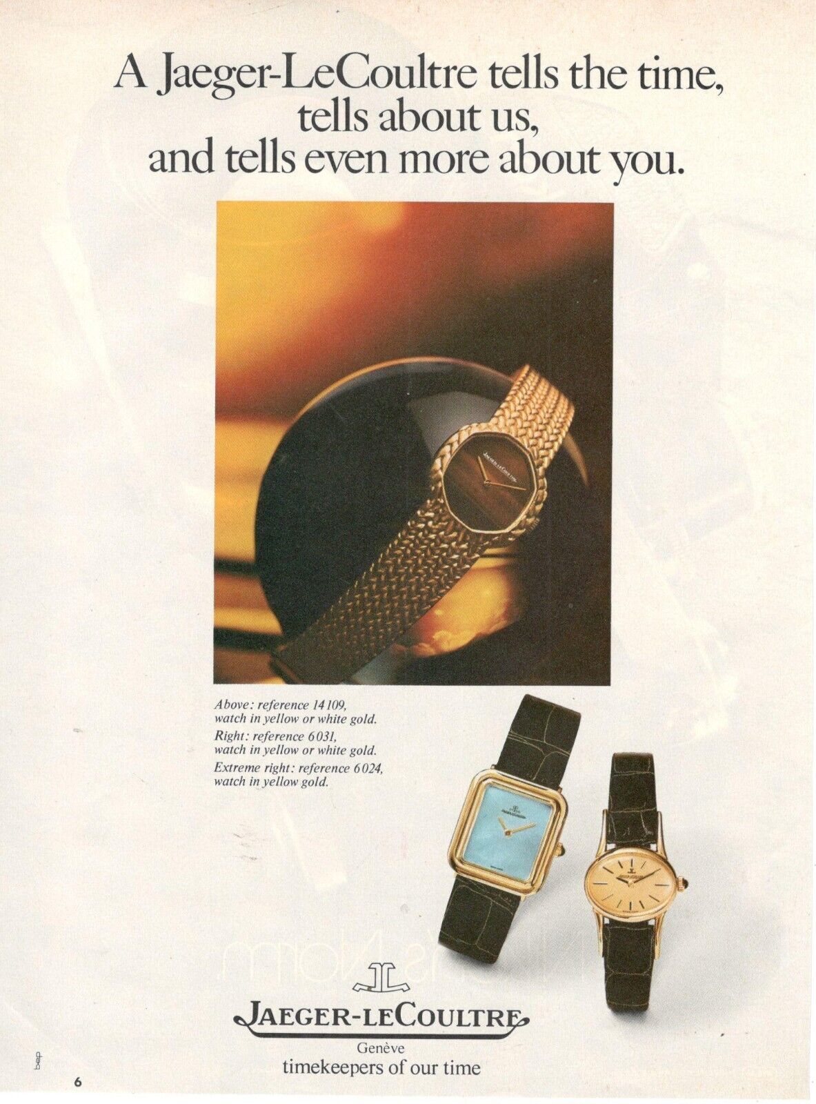 Advertising Jaeger Lecoultre Watch Collection 1 Page 1974 Original