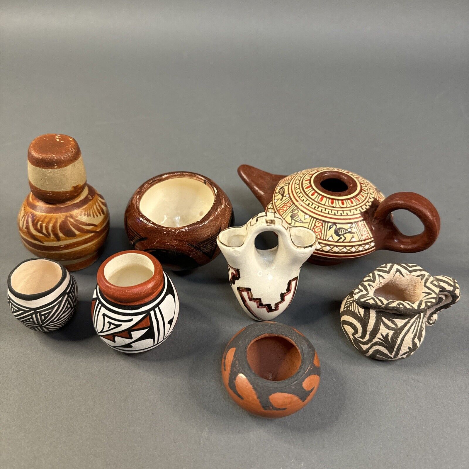 Lot of Miniature Native American Style Pottery Some Signed 8 Pcs.