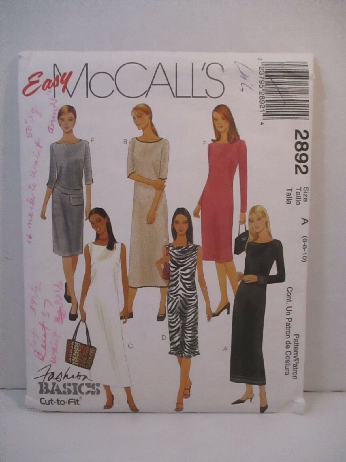 McCall\'s Pattern 2892 Miss Sz A (6-8-10) Dress 2 Lengths Sleeve Variations Cut