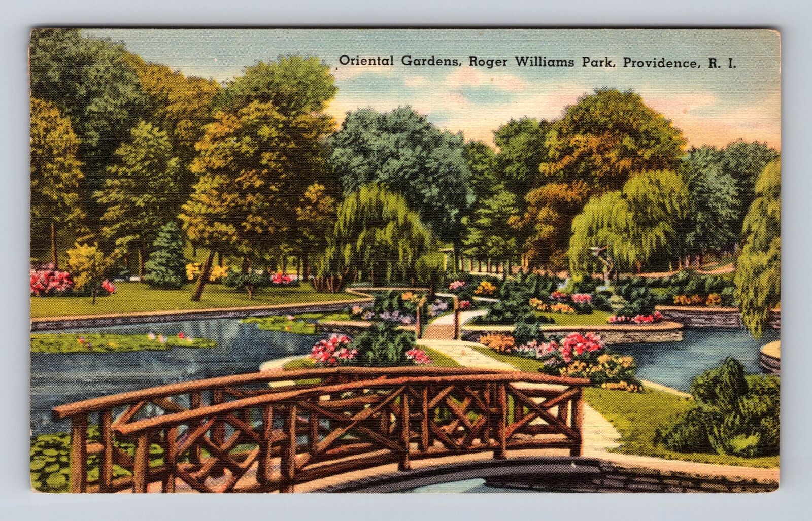 Providence RI-Rhode Island, Gardens, Roger Williams Park Vintage c1952 Postcard