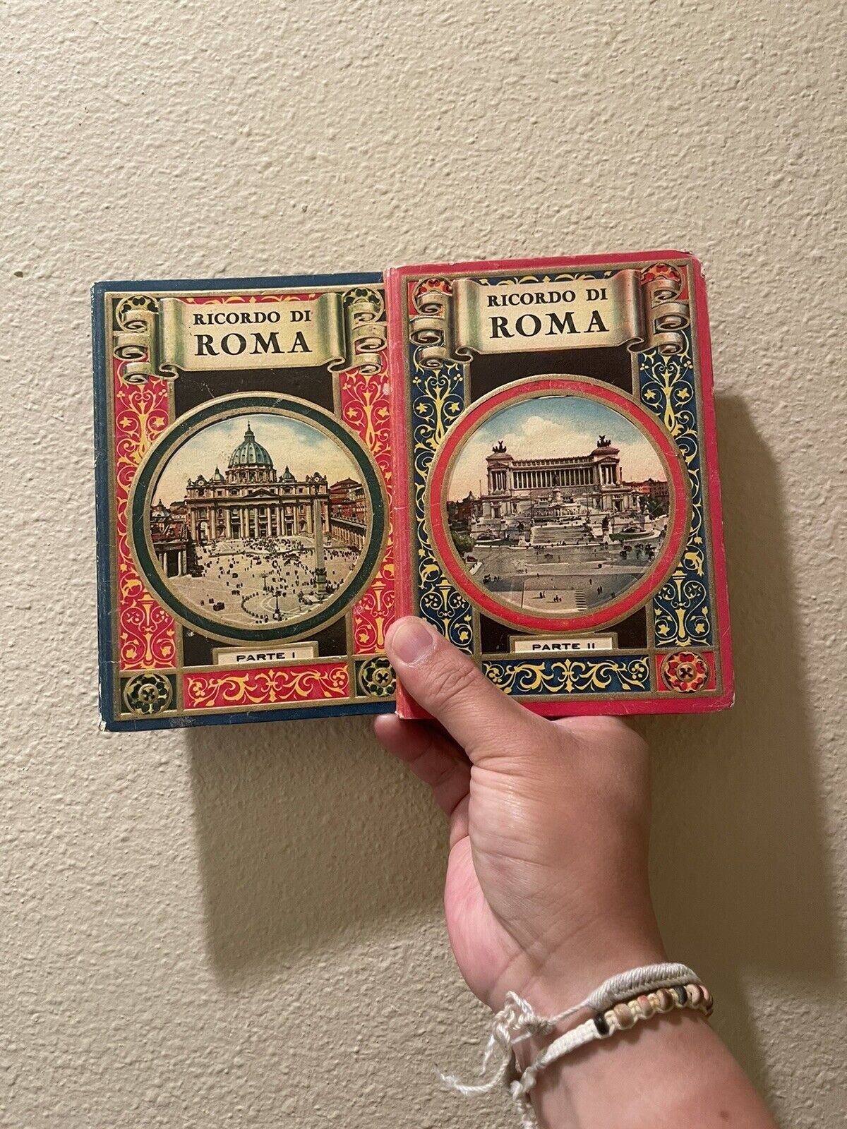 Ricordo Di Roma Parte I & II Antique Souvenir Photo Books 4 Languages Rome Italy