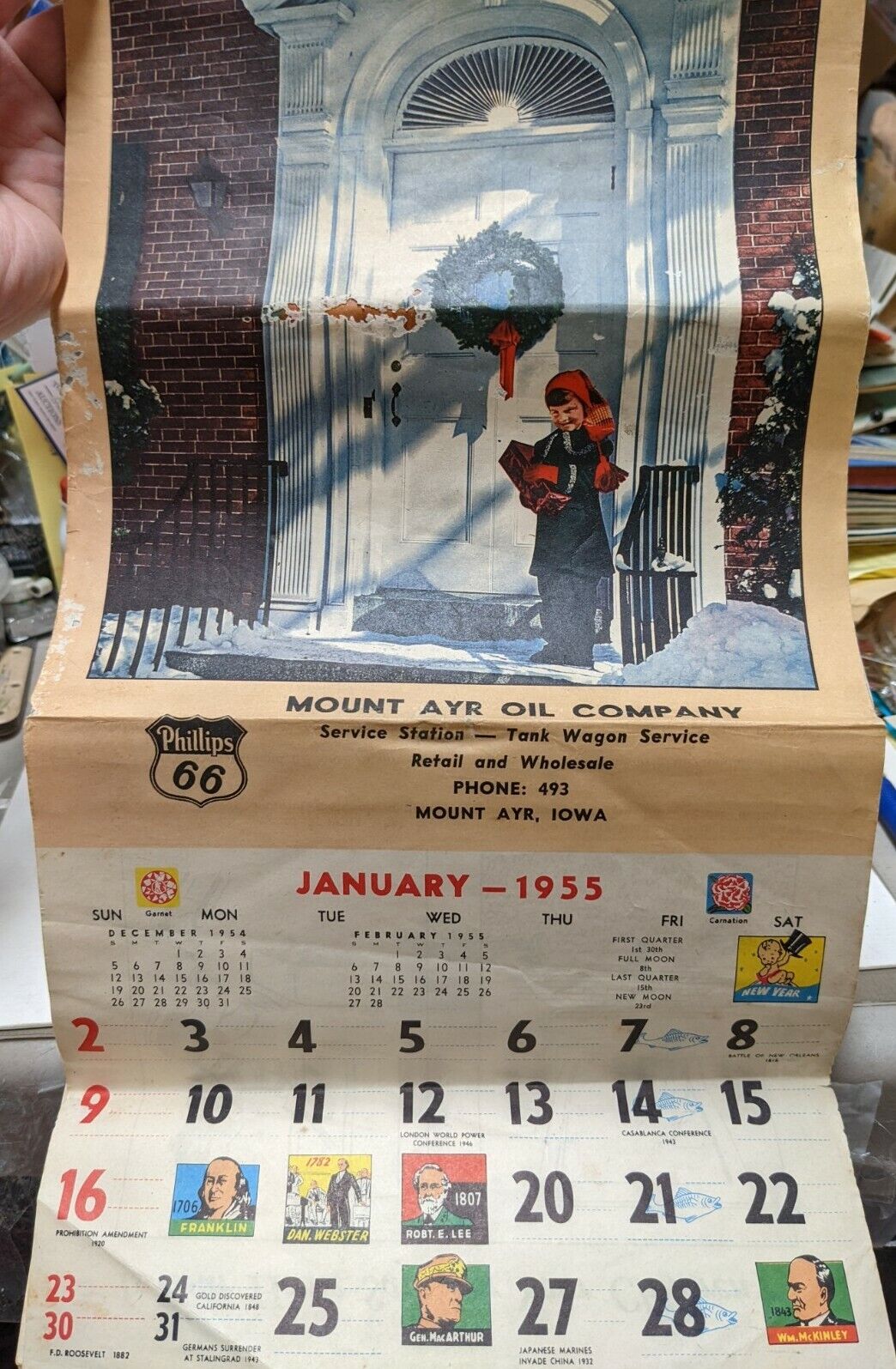 1955 Mount Ayr Oil Company Calendar Mount Ayr Iowa Phillips 66 Service Station