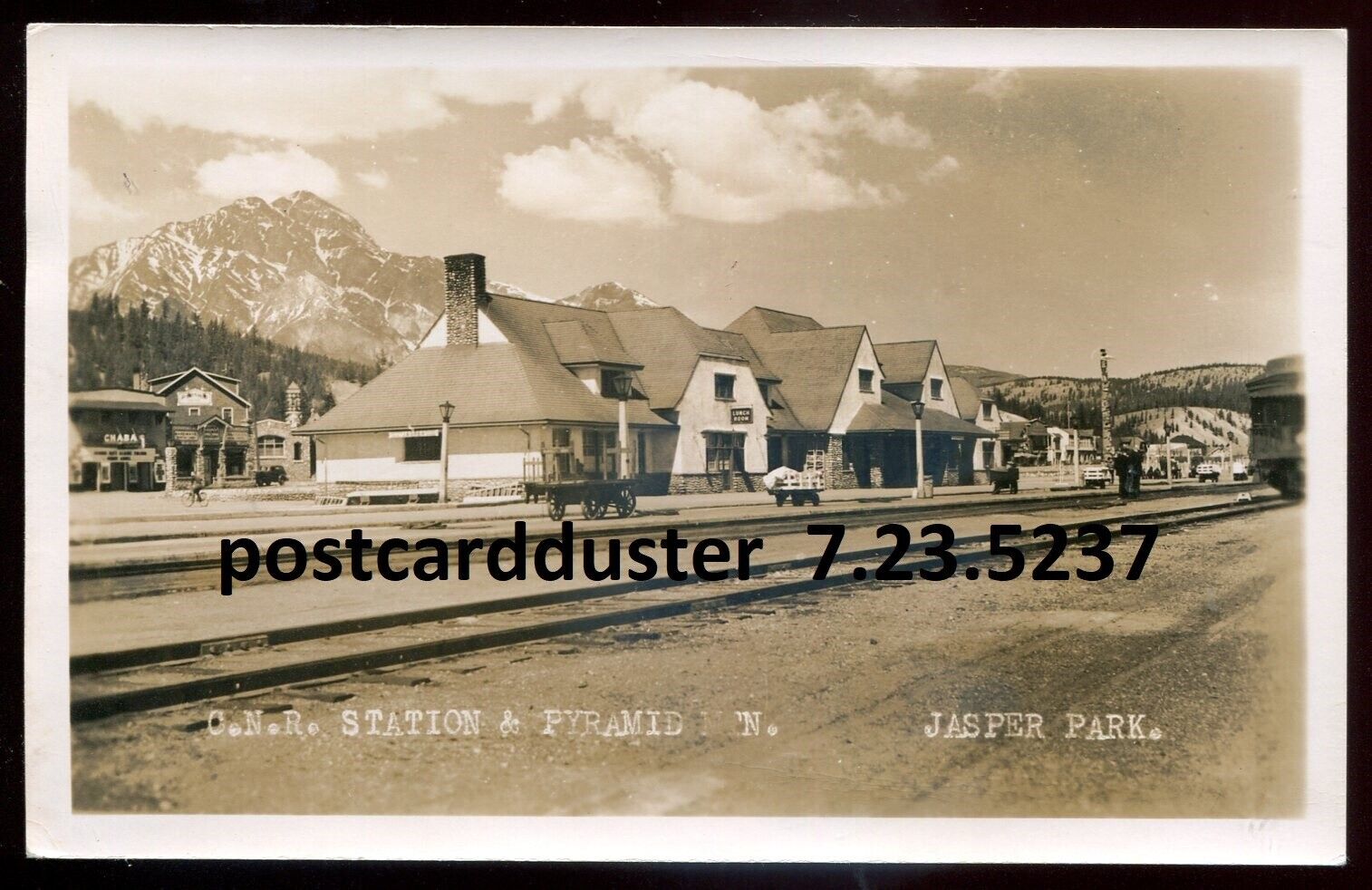 JASPER PARK Alberta 1940s CNR Train Station Pyramid Inn. Real Photo Postcard