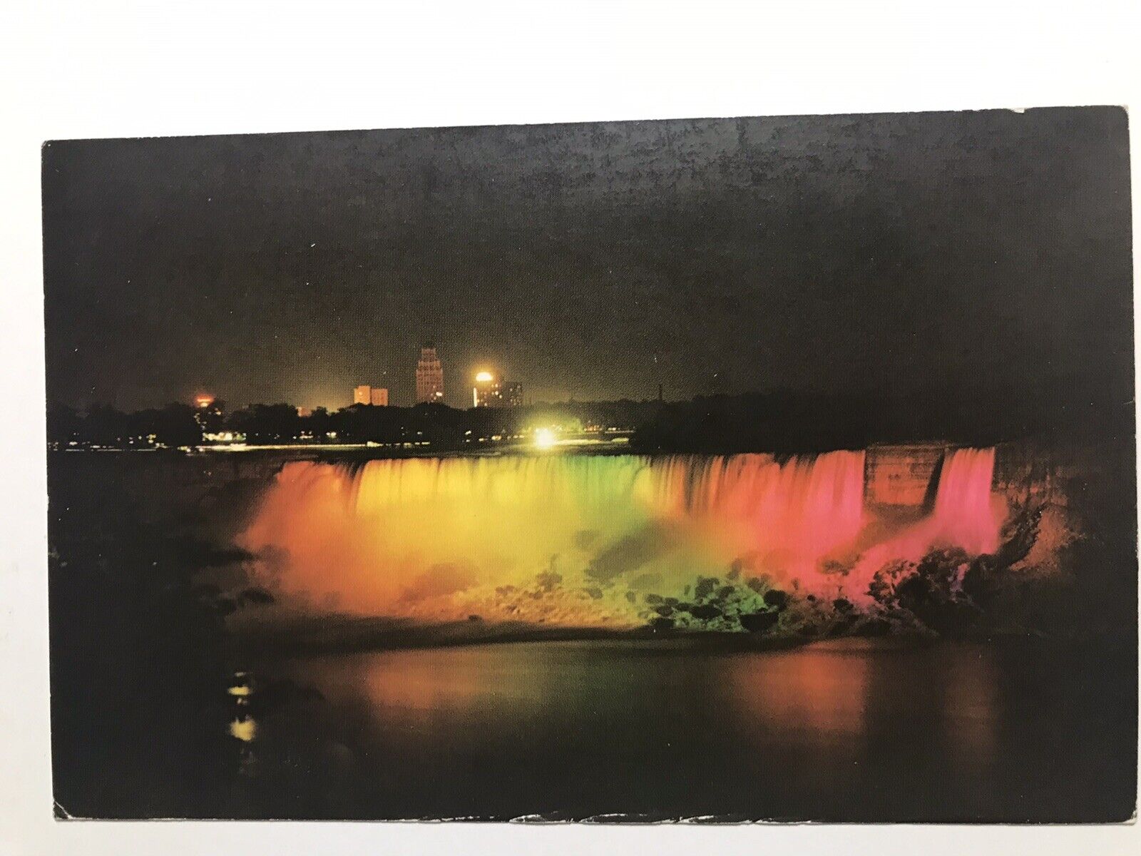 1960 Illuminated View American Falls Taken From Niagara Falls Canada Postcard