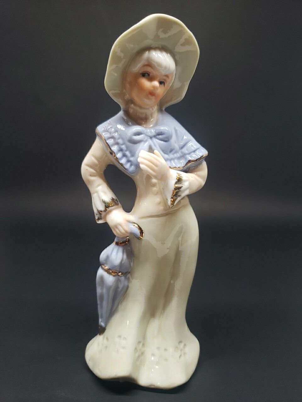Vintage BRINNS Lady with Umbrella Porcelain Figurine 6 1/4