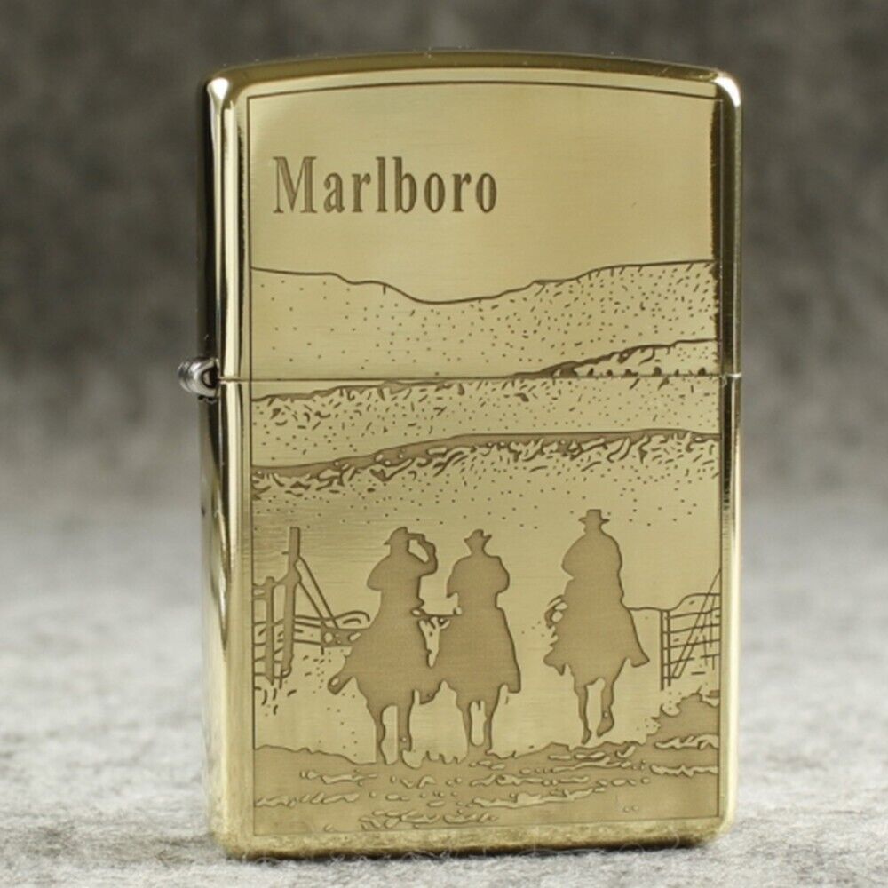 Zippo lighter 204B Brass/ Marlboro Western Country 2 Sides Carve Free 3 Gifts