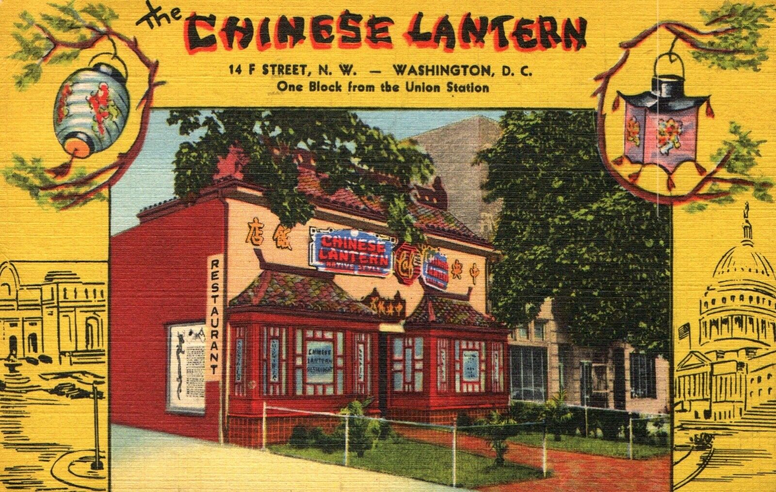 Washington DC Postcard 1948 Chinese Lantern Restaurant Teich Linen Posted