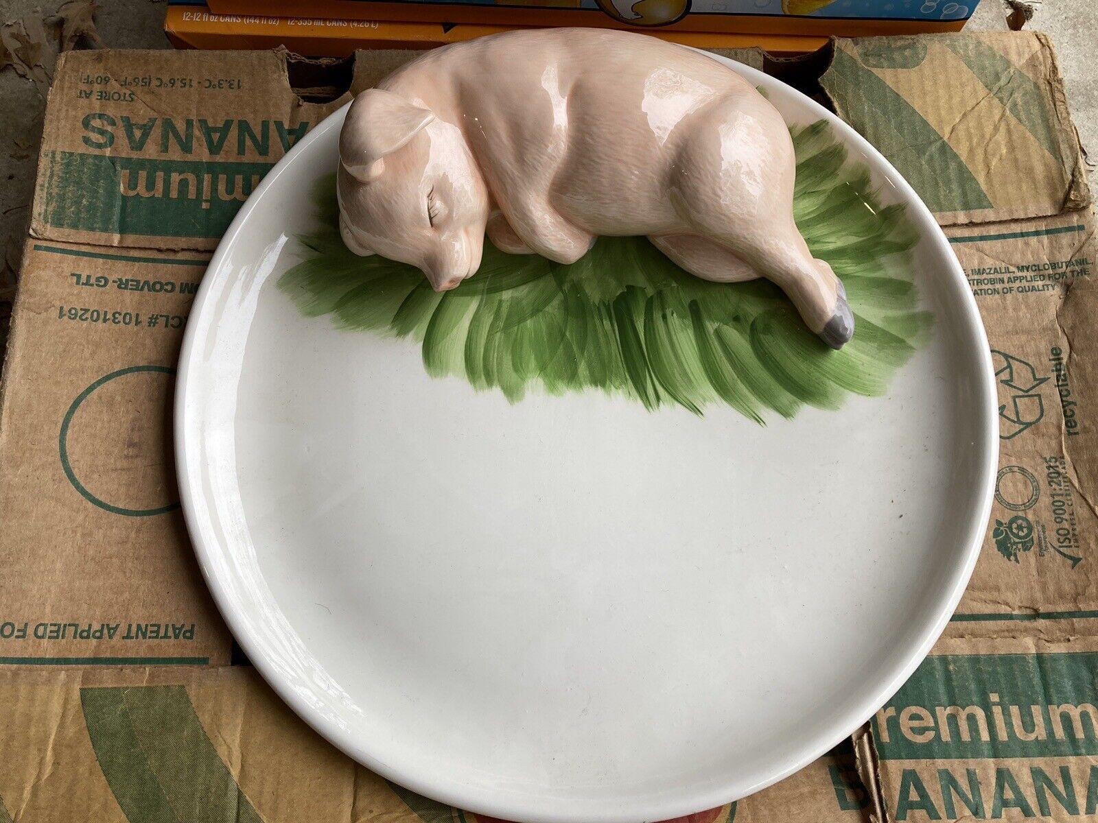 3D Sleeping Pig Platter 15” Signed D & S Farm Decor Serving Platter HTF
