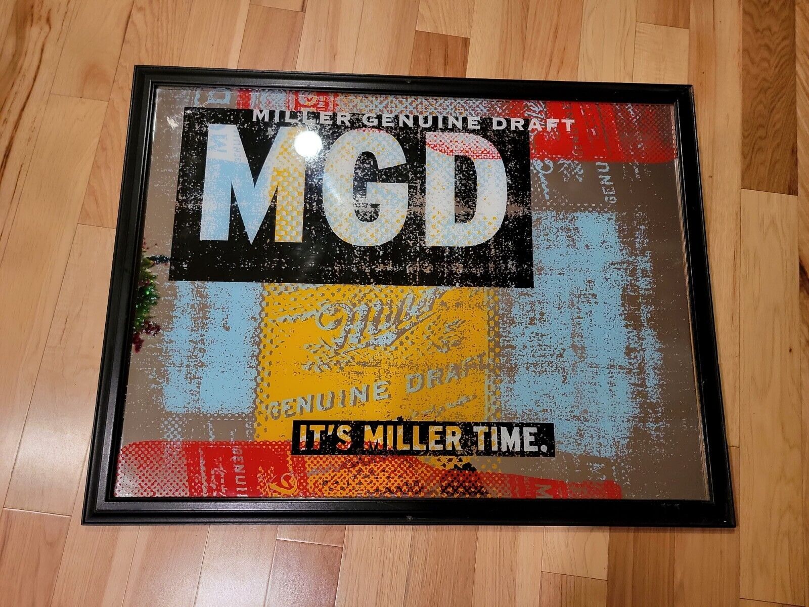 Large 34x26 Vintage MGD Miller Time Mirror Beer Sign 90s