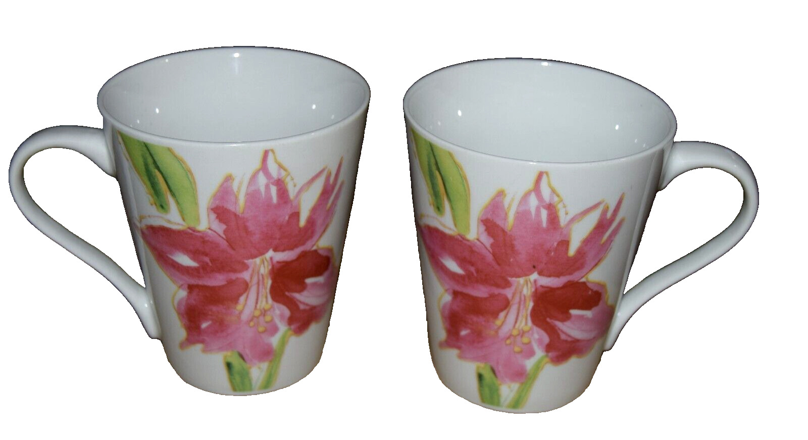2 Paula Deen Pink Amaryllis Floral Mugs