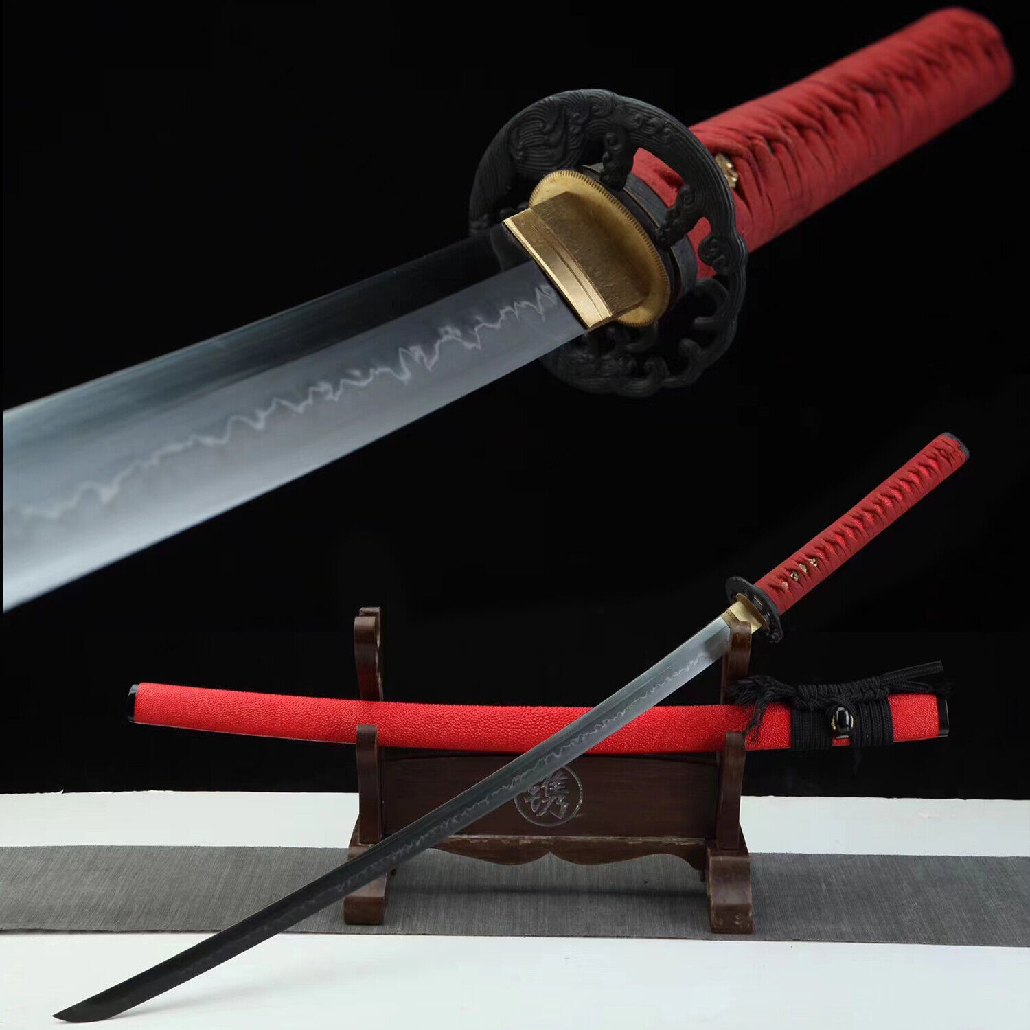 Red Clay Tempered L6 Steel Sharp Japanese Samurai Sword Katana Choji Hamon