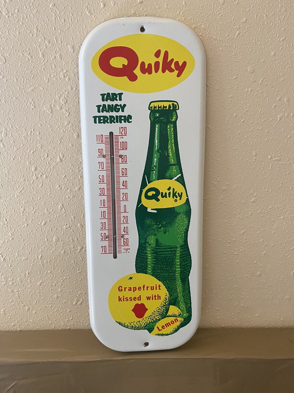 vintage QUIKY ADVERTISING THERMOMETER SIGN Excellent Condition