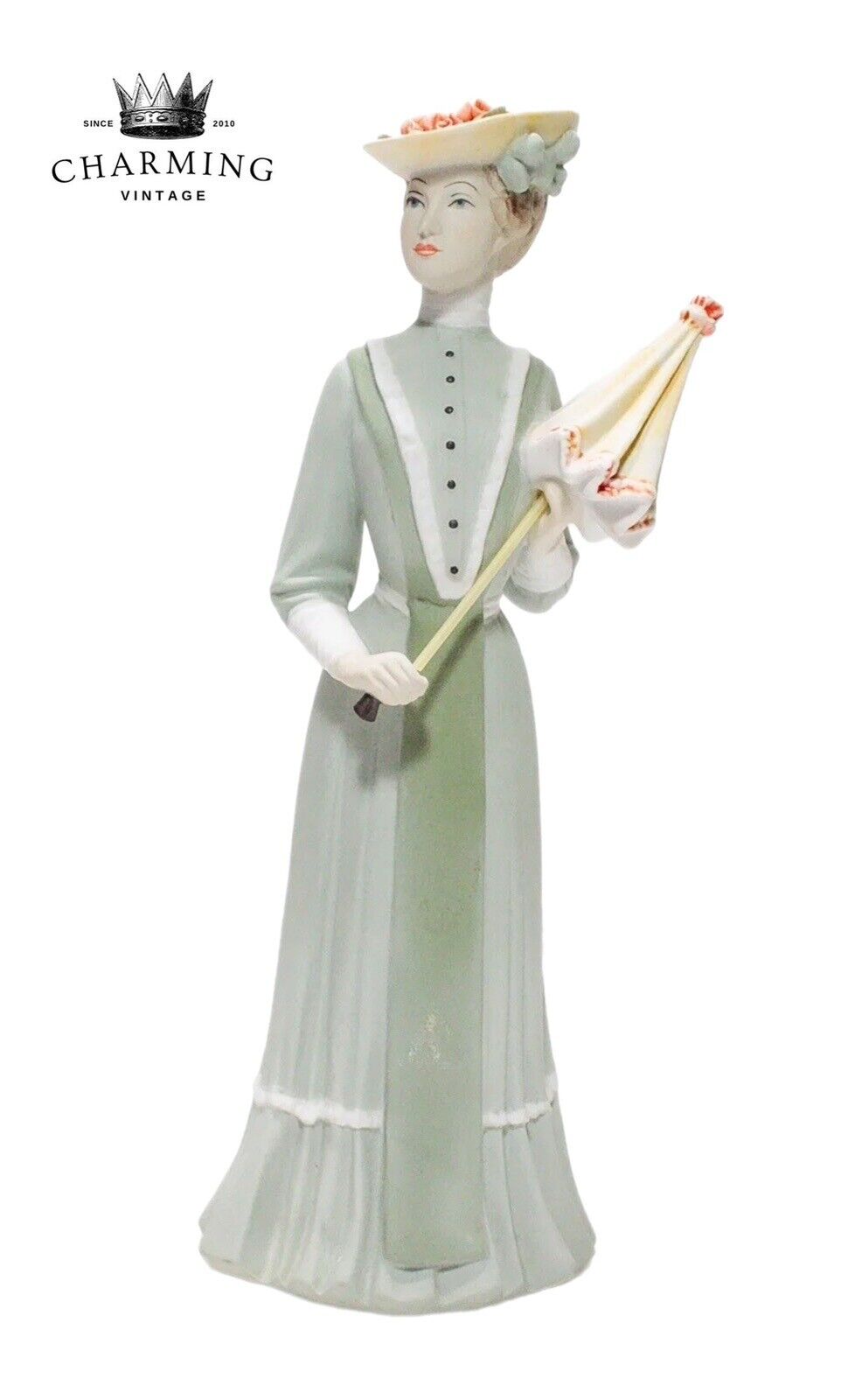 Vintage ROYAL DUX Hand Decorated Victorian Lady w/ Umbrella Figurine