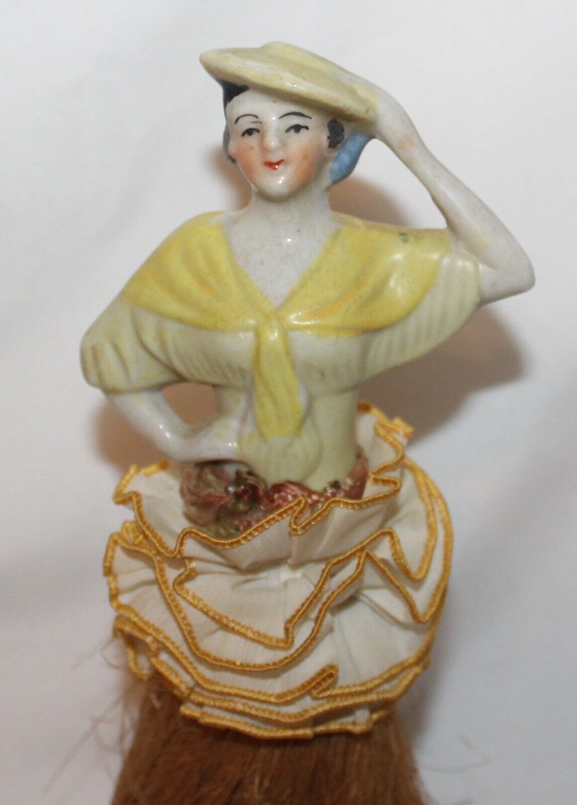 Vintage Art Deco Girl Half Doll Crumb Brush Vanity Whisk Porcelain