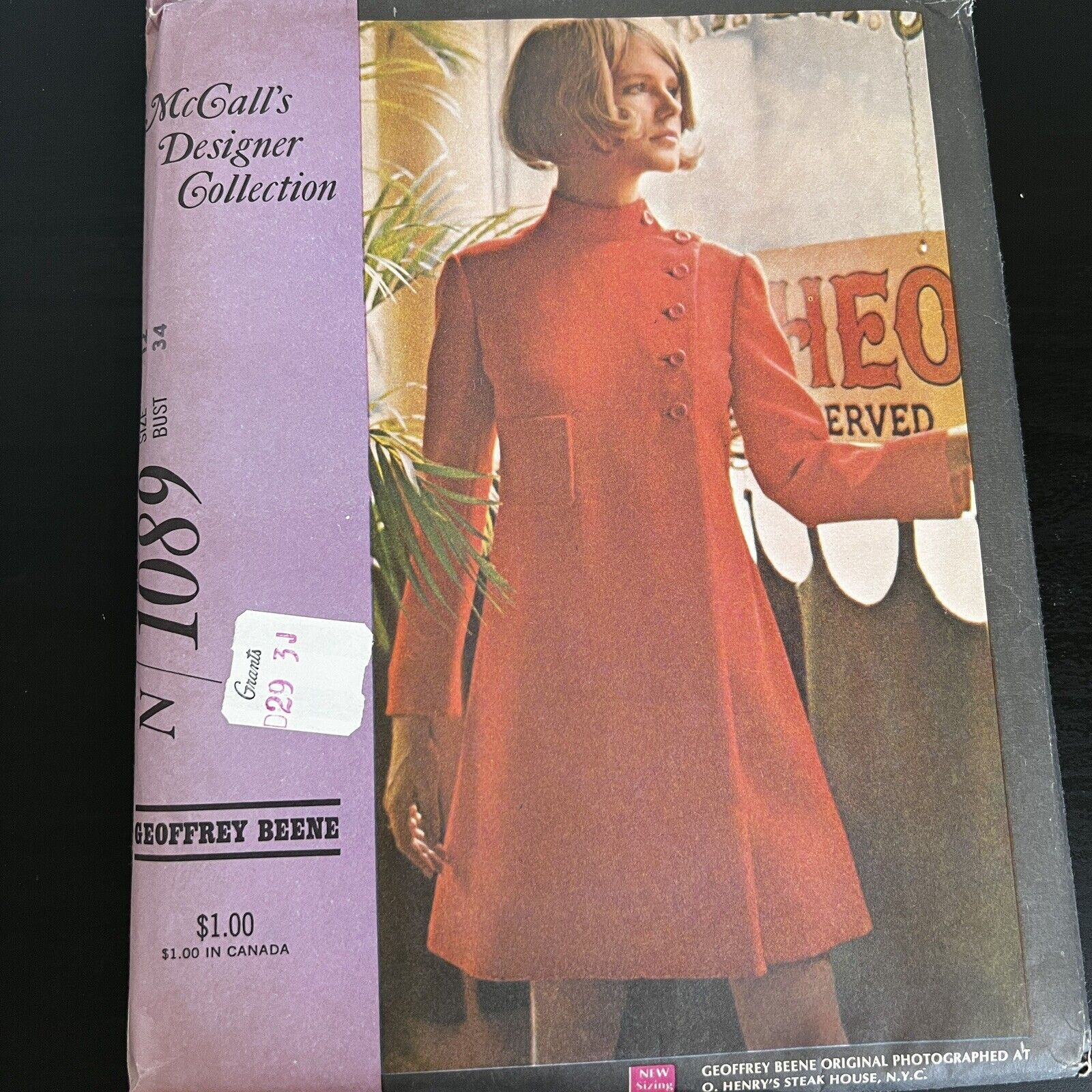Vintage 1970s McCalls 1089 Mod Geoffrey Beene Dress Sewing Pattern 12 XS UNCUT