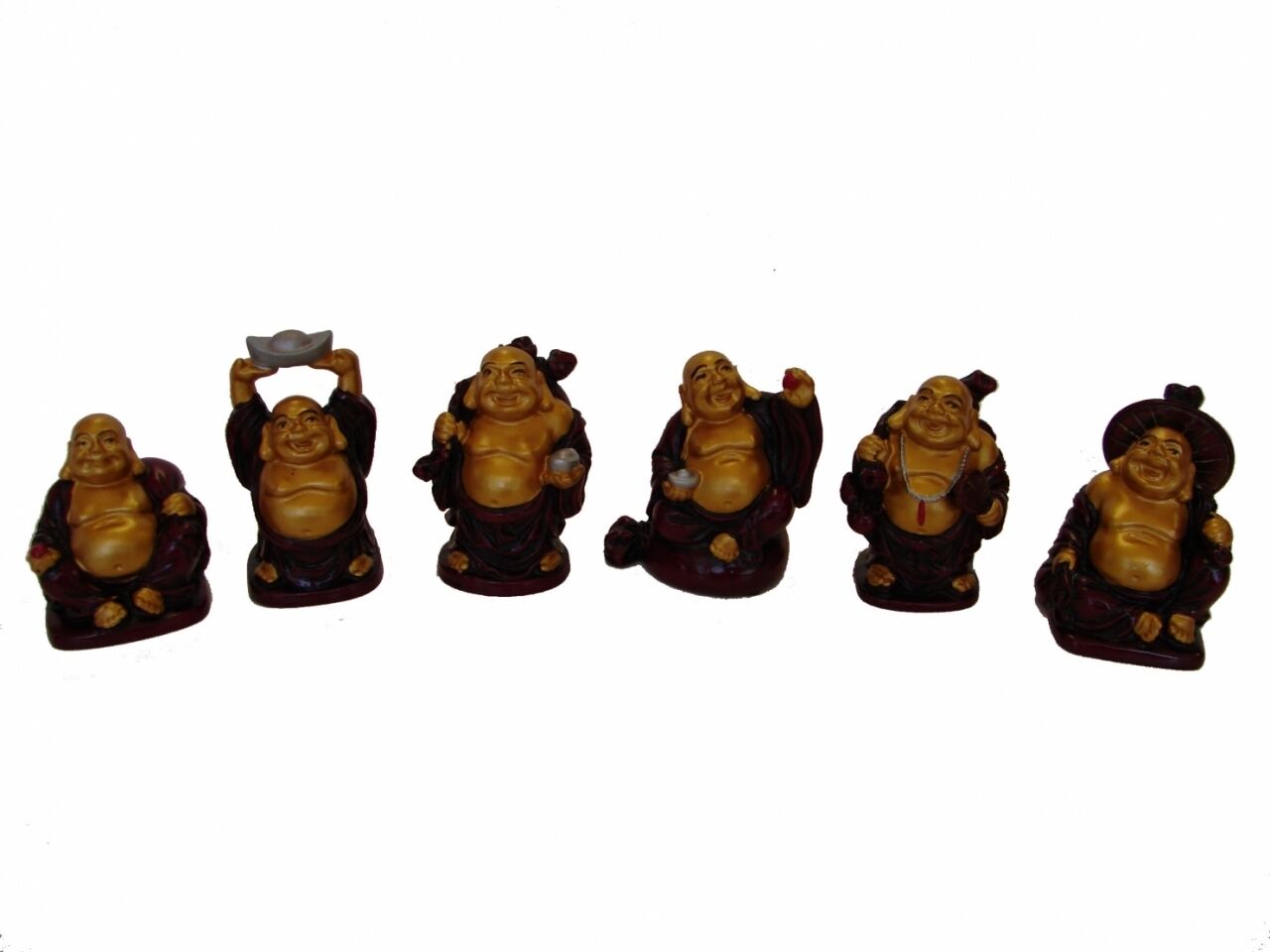 Grade A Set of 6 Chinese Laughing Happy Buddha Statues Figurines