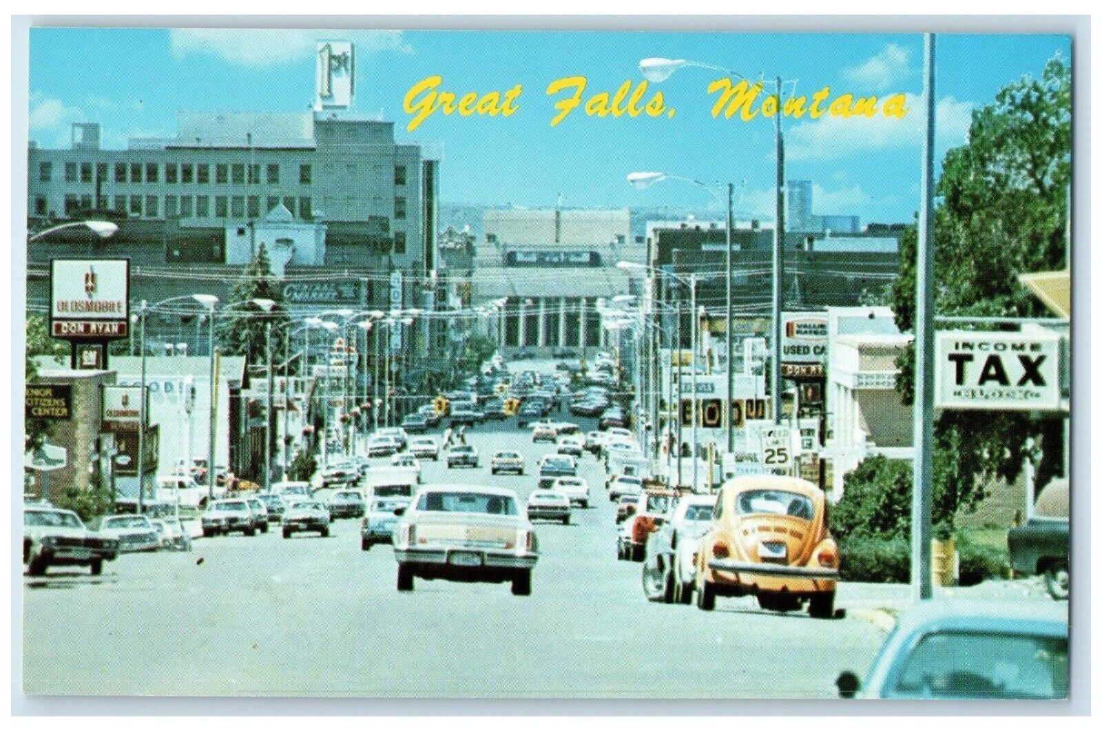 c1950's Central Avenue Business District Cars Great Falls Montana MT  Postcard