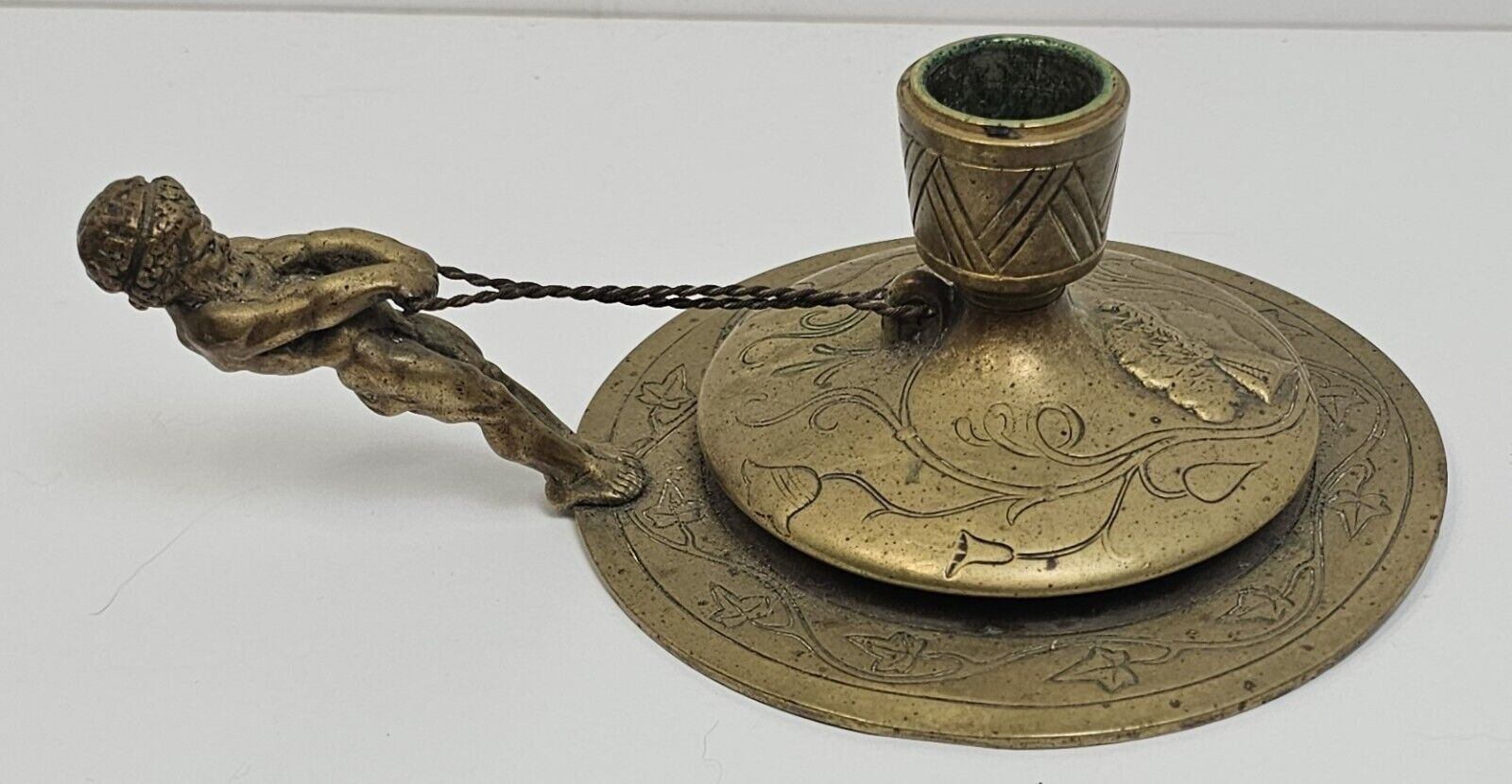 Belgian Bronze Chamberstick Candleholder w Apollo 19th cent. Art Nouveau