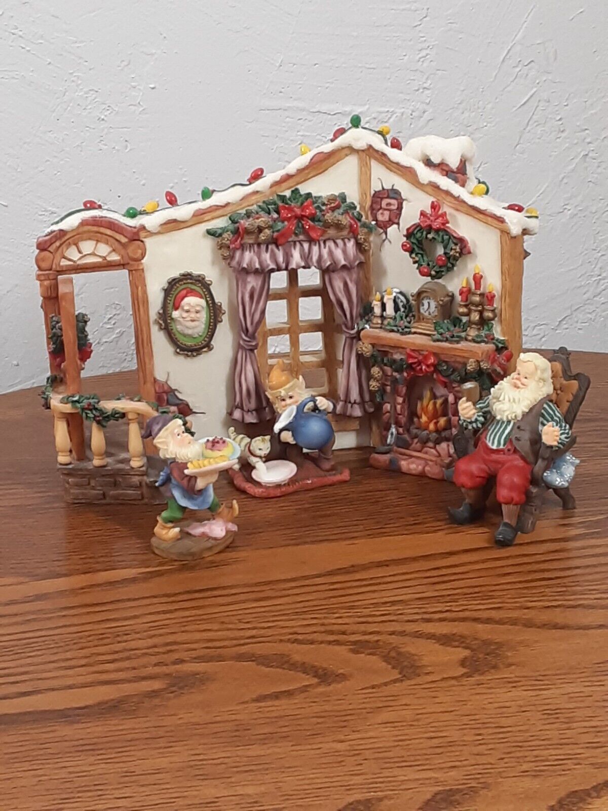 Vintage Heritage 4 Piece Santa & Elves at Dinner Hand-Painted Set Christmas