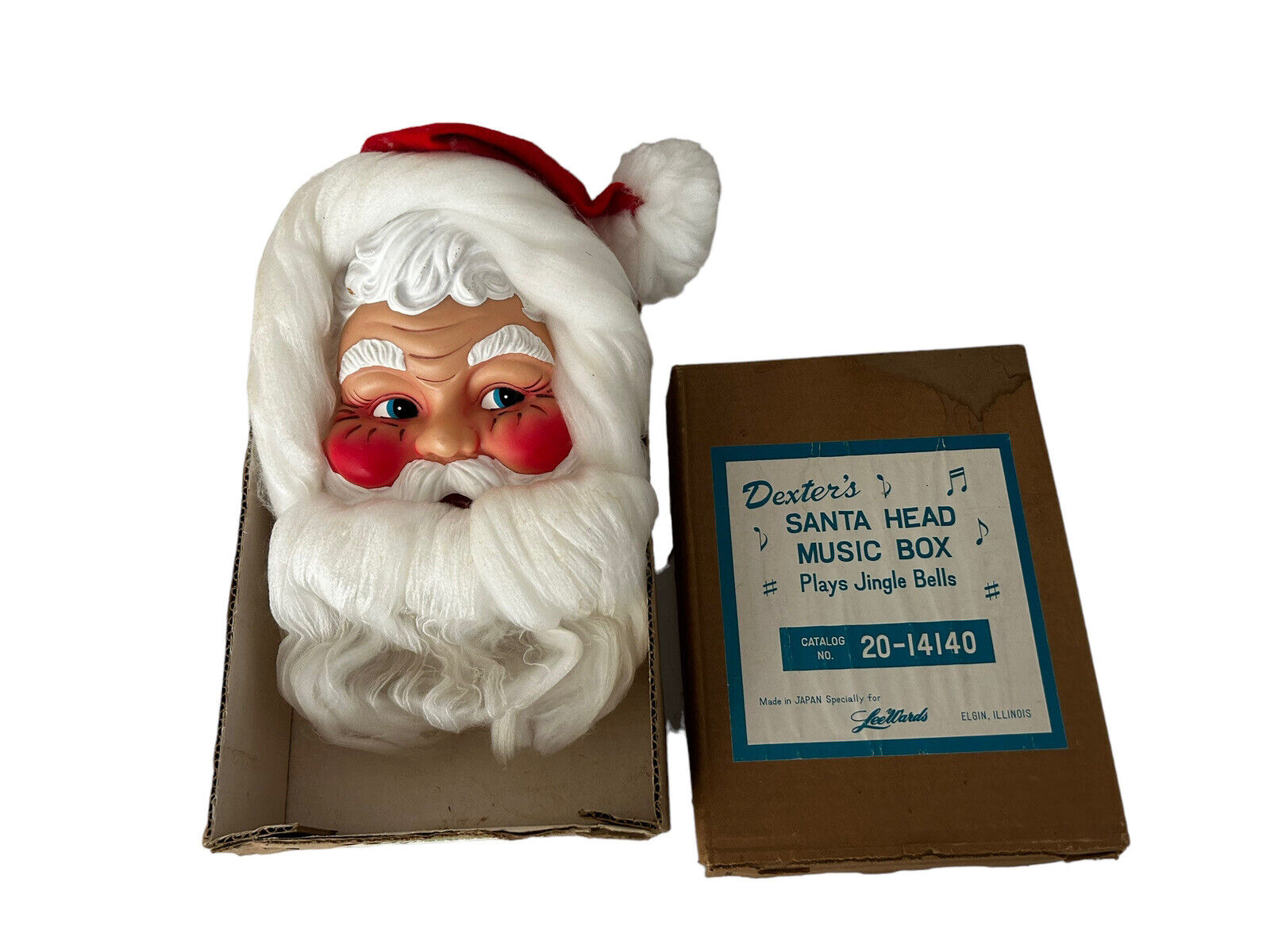 Vintage Dexter's Santa Head Music box lee wards with Box christmas 