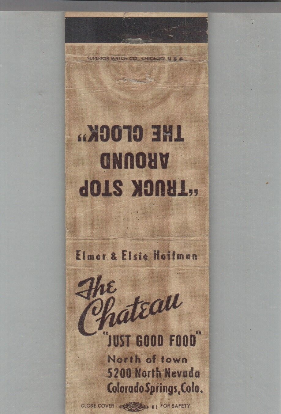 Matchbook Cover The Chateau Restaurant Colorado Springs, CO