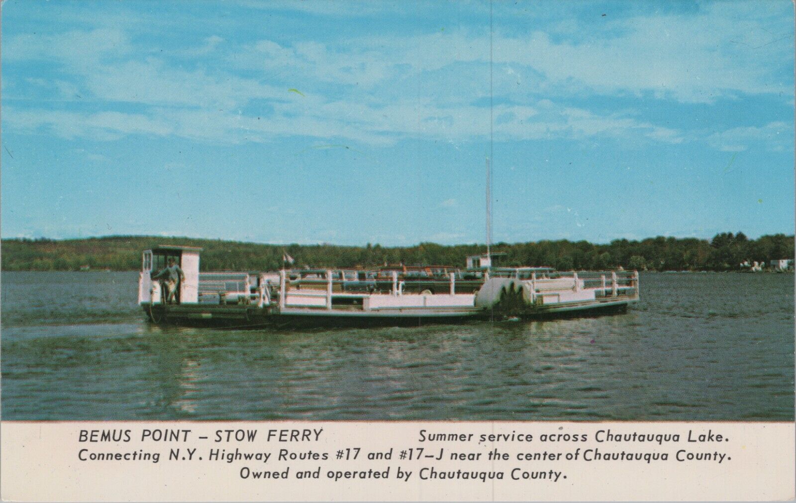 Bemus Point Stow Ferry Chautauqua Lake NY New York c1960s UNP Postcard 6396c4
