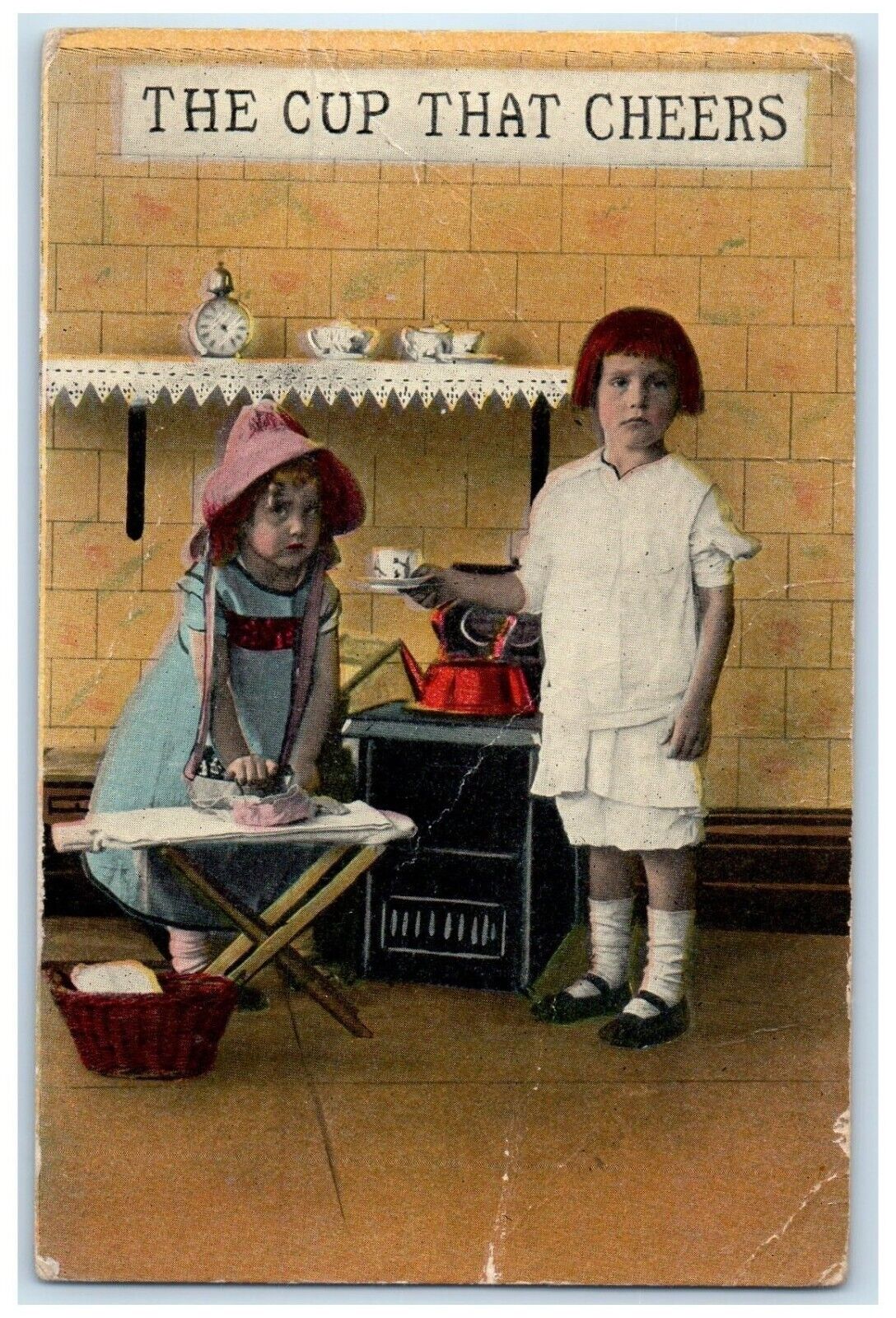 c1910's Children Doing Household The Cup That Cheers Nunica Michigan MI Postcard