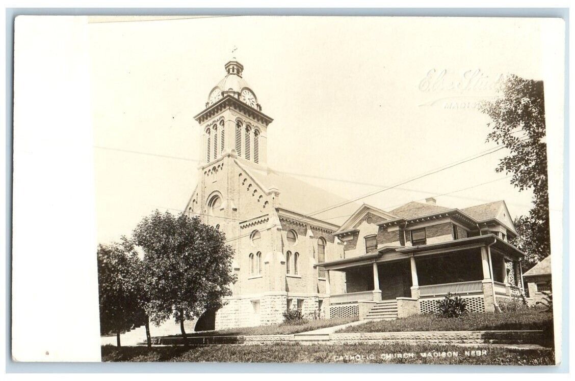 c1910's Catholic Church Building View Madison Nebraska NE RPPC Photo Postcard