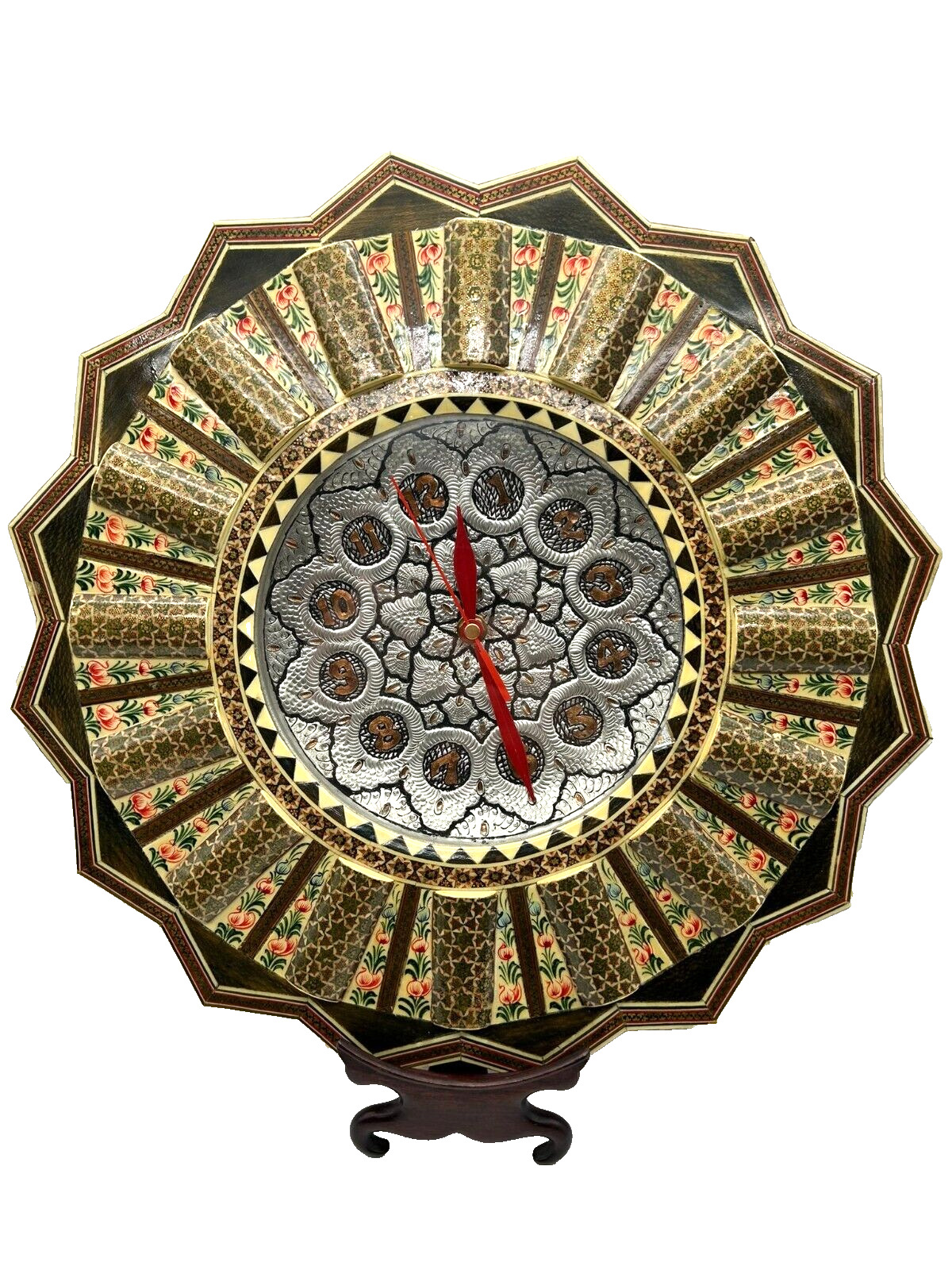 Handmade Inlaid Marquetry Mina Kari Khatam Kari Middle Eastern Wall Clock