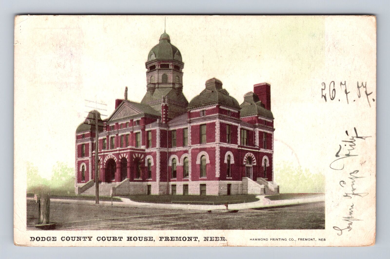 Fremont NE-Nebraska, Dodge County Court House, Antique, Vintage c1907 Postcard