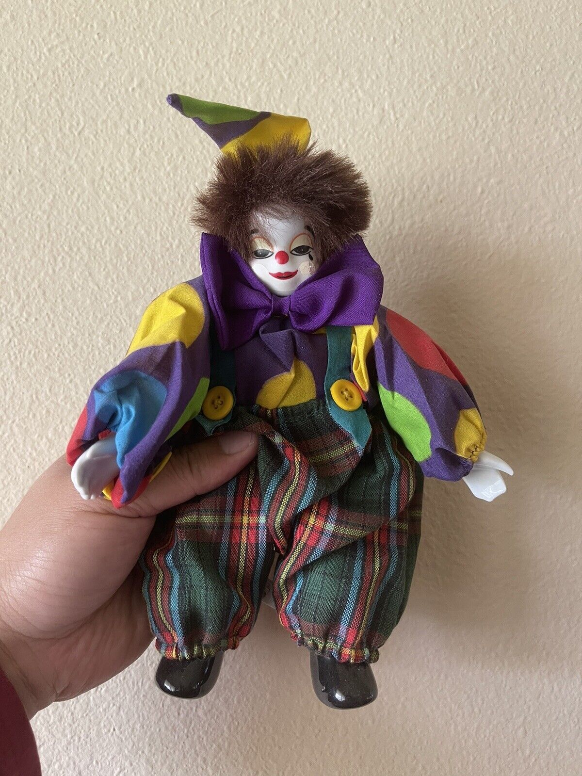 Vintage 1990s Colorful Clown Doll Porcelain Shelf Sitter Circus Figurine
