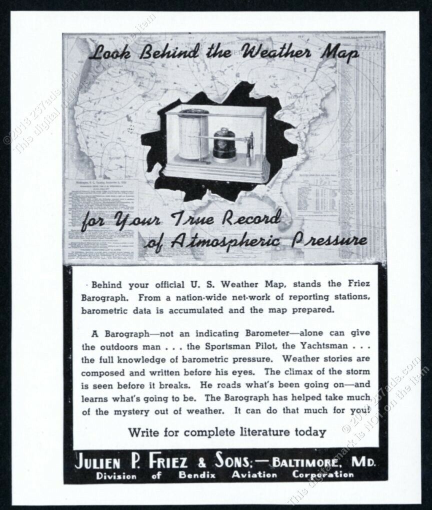 1939 Julien P Friez weather instruments barograph photo vintage print ad